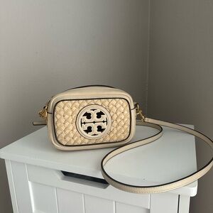 Tory Burch Cream Quilted Crossbody Bag with Gold Hardware